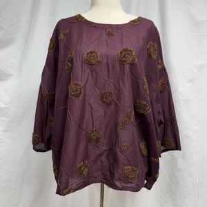 J. Jill Dark red/purple and Embroidered bronze metallic thread Blouse